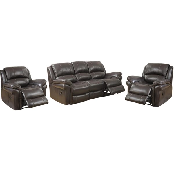 Claton Faux Leather Recliner 3+1+1 Seater Sofa Set In Brown | Bed Sava