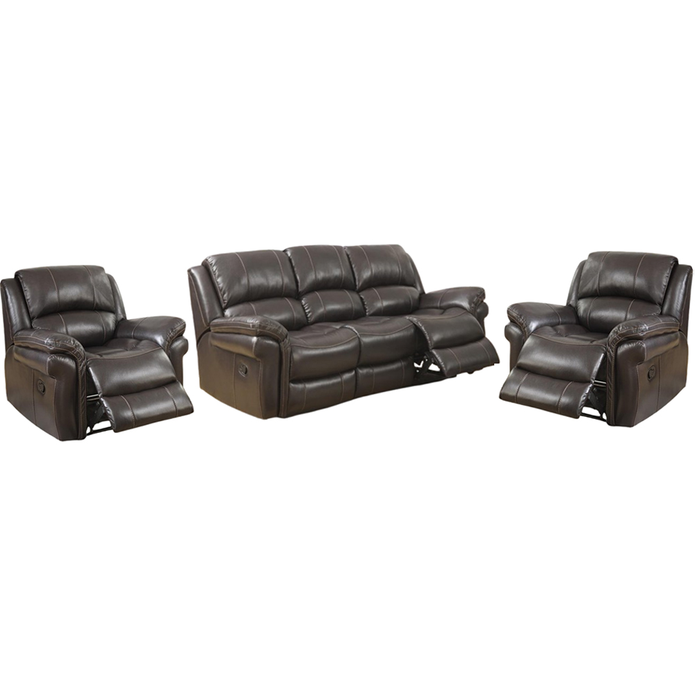 Claton Faux Leather Recliner 3+1+1 Seater Sofa Set In Brown | Bed Sava