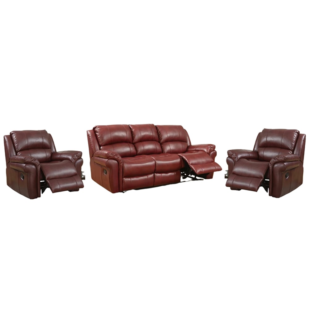 Claton Faux Leather Recliner 3+1+1 Seater Sofa Set In Burgundy | Bed Sava