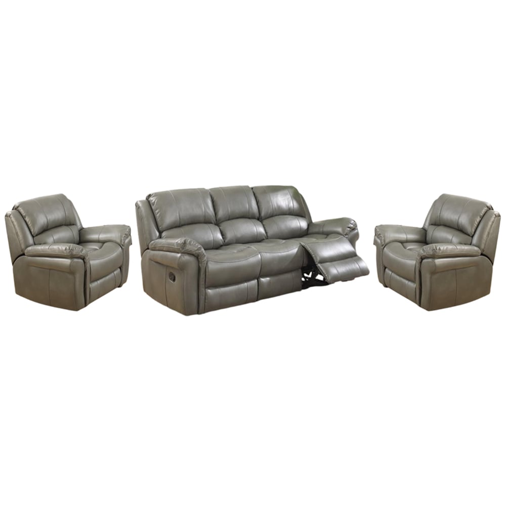 Claton Faux Leather Recliner 3+1+1 Seater Sofa Set In Grey | Bed Sava
