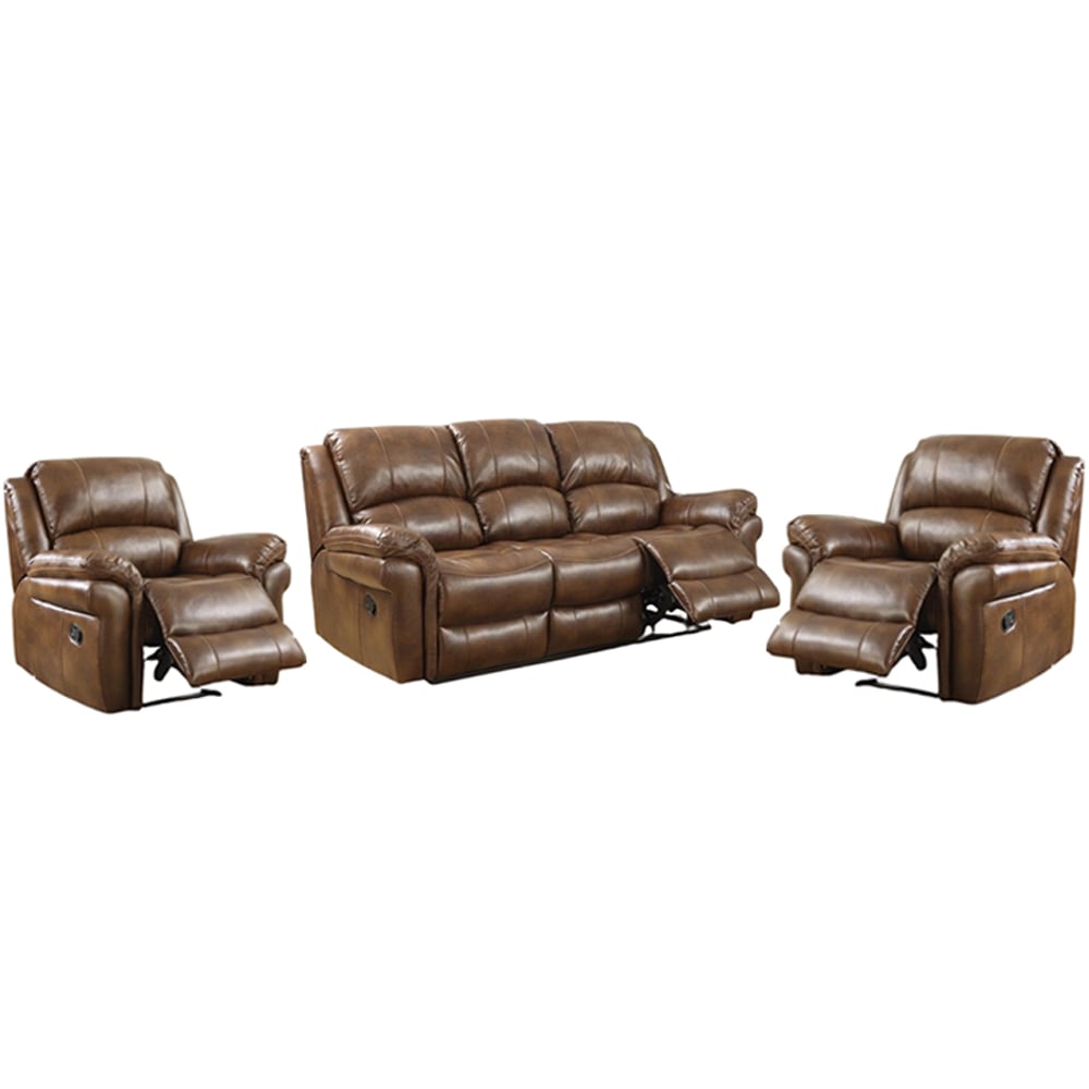 Claton Faux Leather Recliner 3+1+1 Seater Sofa Set In Tan | Bed Sava