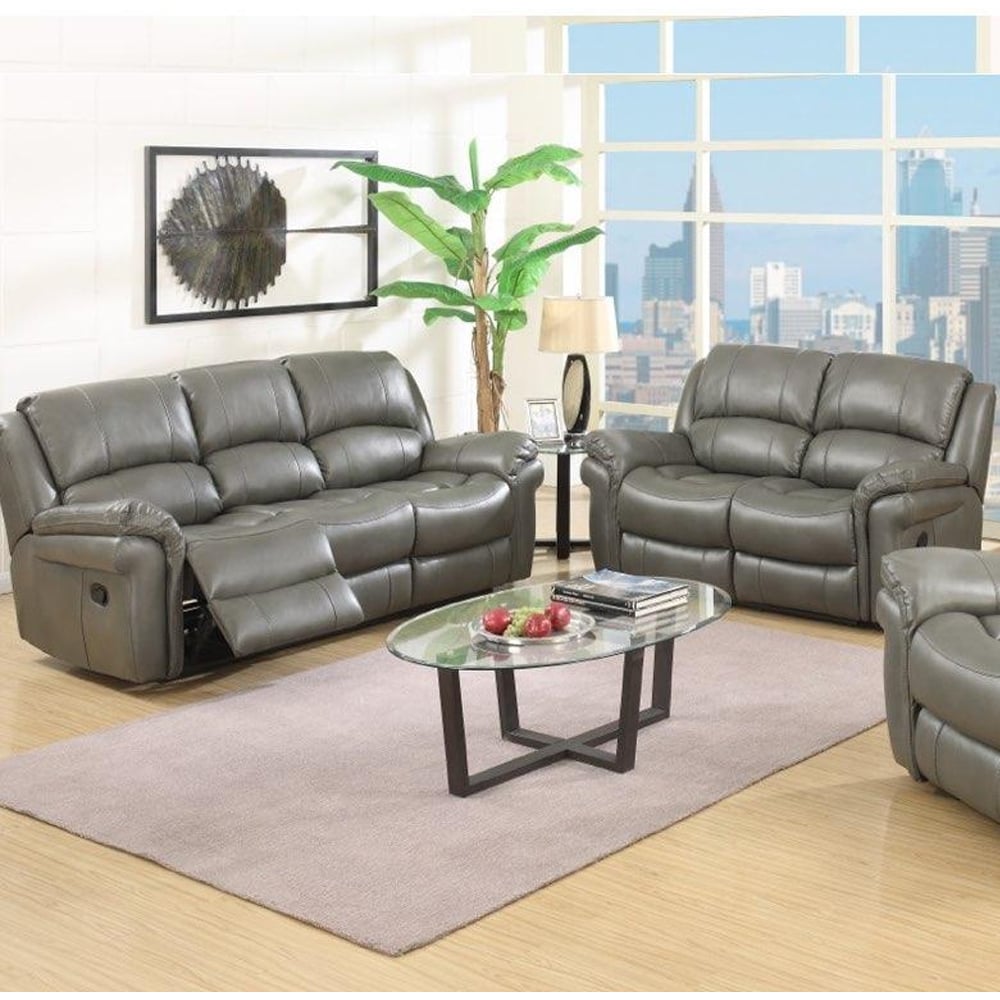 Claton Faux Leather Recliner 3+2 Seater Sofa Set In Grey | Bed Sava