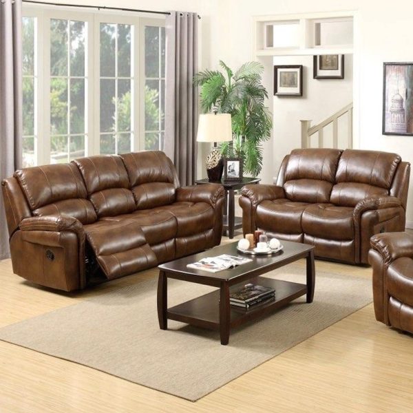 Claton Faux Leather Recliner 3+2 Seater Sofa Set In Tan | Bed Sava