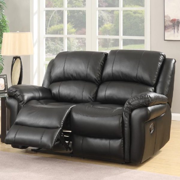 Claton Faux Leather Recliner 2 Seater Sofa In Black | Bed Sava