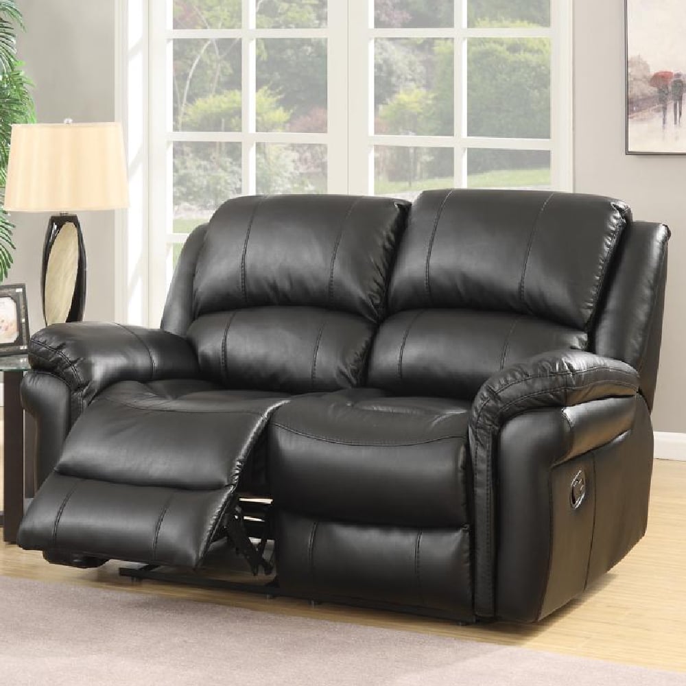 Claton Faux Leather Recliner 2 Seater Sofa In Black | Bed Sava