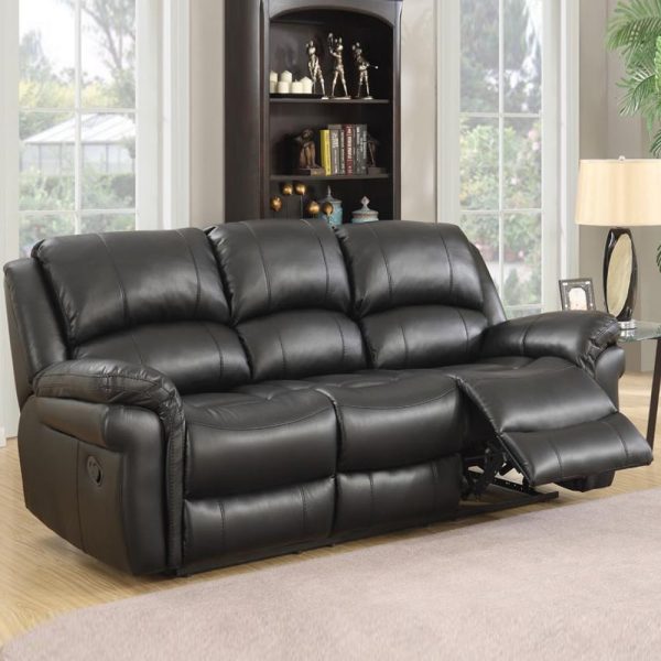 Claton Faux Leather Recliner 3 Seater Sofa In Black | Bed Sava