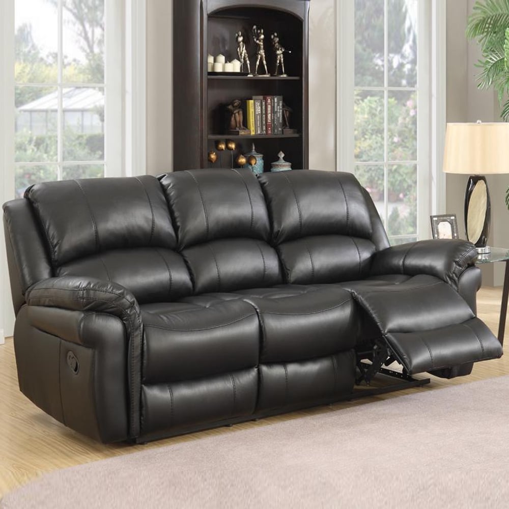 Claton Faux Leather Recliner 3 Seater Sofa In Black | Bed Sava