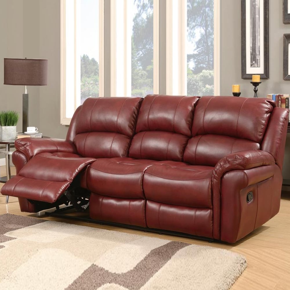 Claton Faux Leather Recliner 3 Seater Sofa In Burgundy