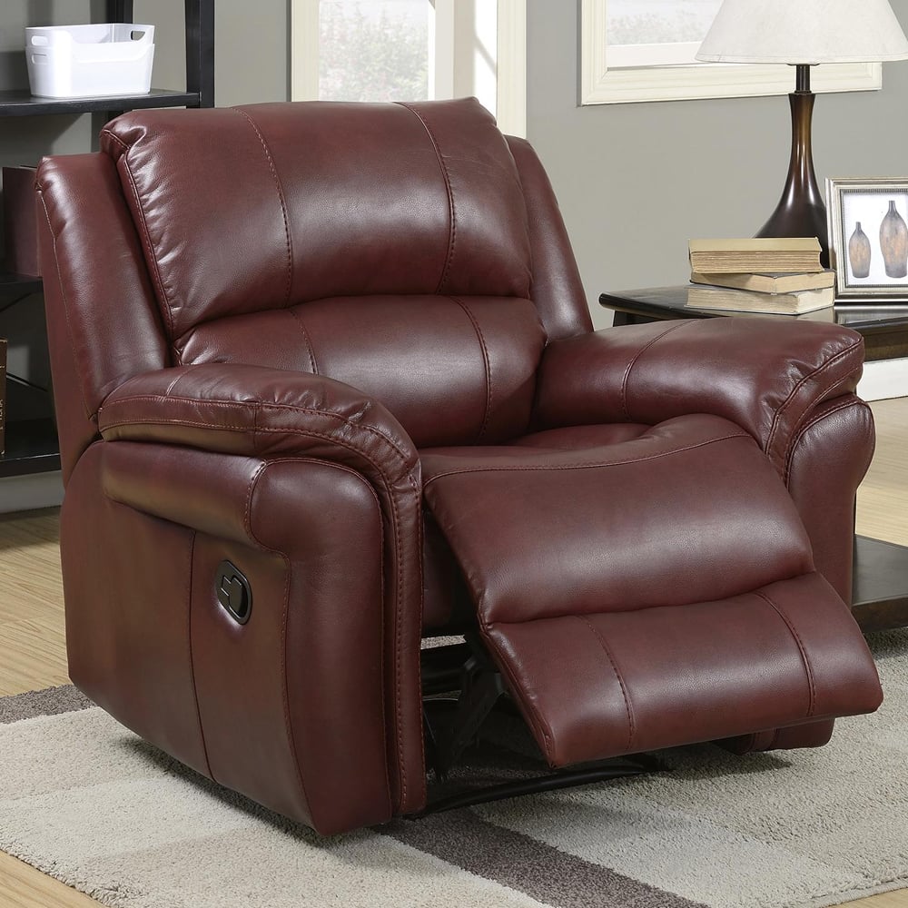 Claton Faux Leather Recliner 1 Seater Sofa In Burgundy