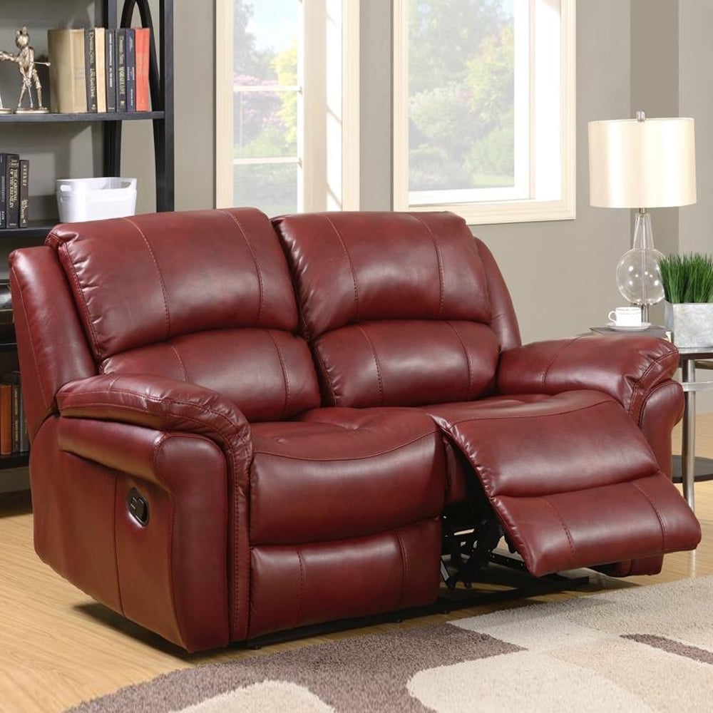 Claton Faux Leather Recliner 2 Seater Sofa In Burgundy
