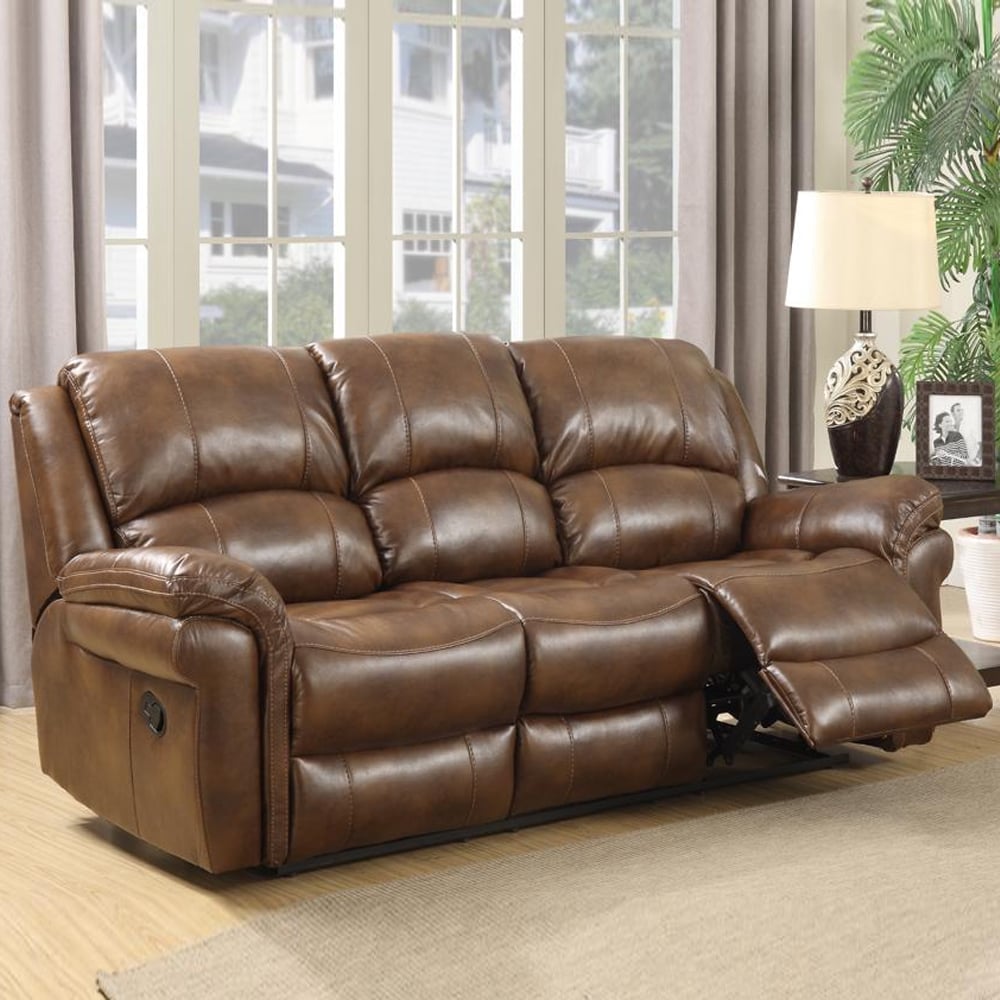Claton Faux Leather Recliner 3 Seater Sofa In Tan | Bed Sava