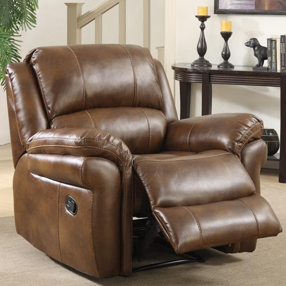 Claton Faux Leather Recliner 1 Seater Sofa In Tan | Bed Sava