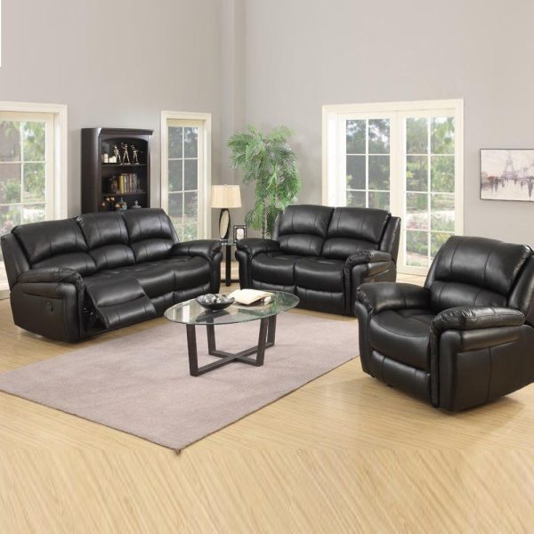 Claton Faux Leather Recliner Sofa Suite In Black | Bed Sava