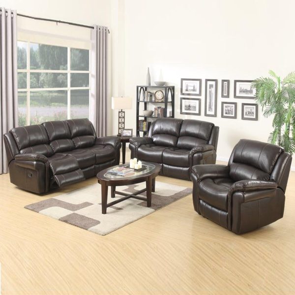 Claton Faux Leather Recliner Sofa Suite In Brown | Bed Sava