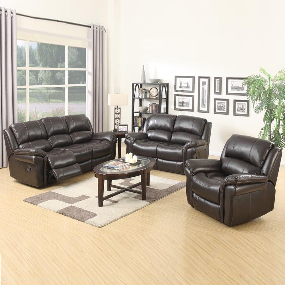 Claton Faux Leather Recliner Sofa Suite In Brown | Bed Sava