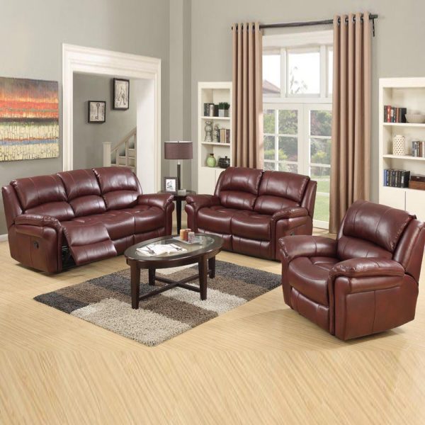 Claton Faux Leather Recliner Sofa Suite In Burgundy | Bed Sava