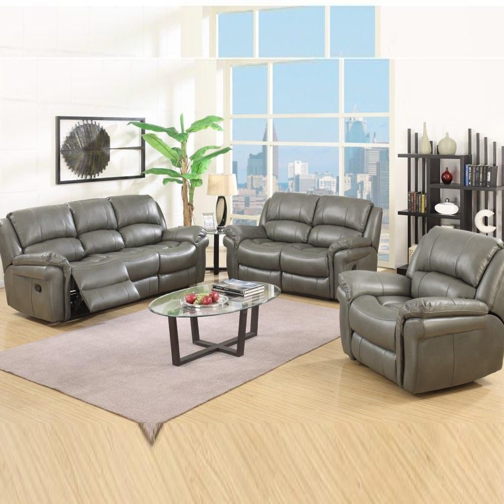 Claton Faux Leather Recliner Sofa Suite In Grey | Bed Sava