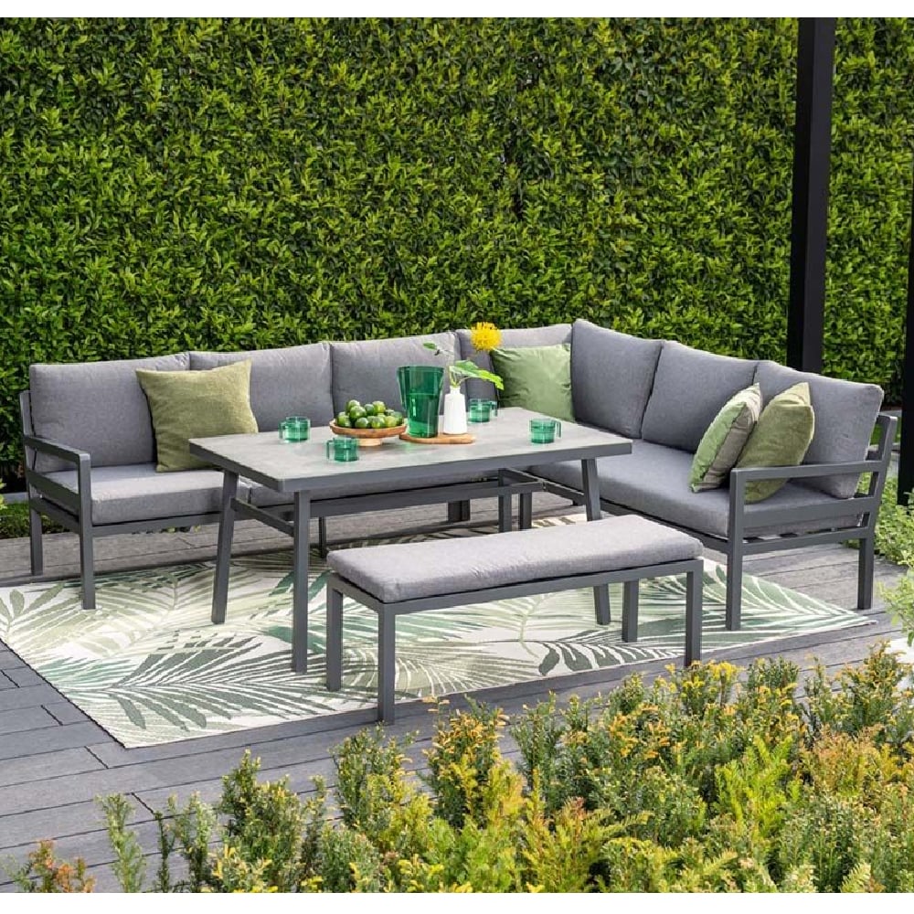 Clayton Aluminium Garden Corner Lounge Dining Set In Dark Grey | Bed Sava