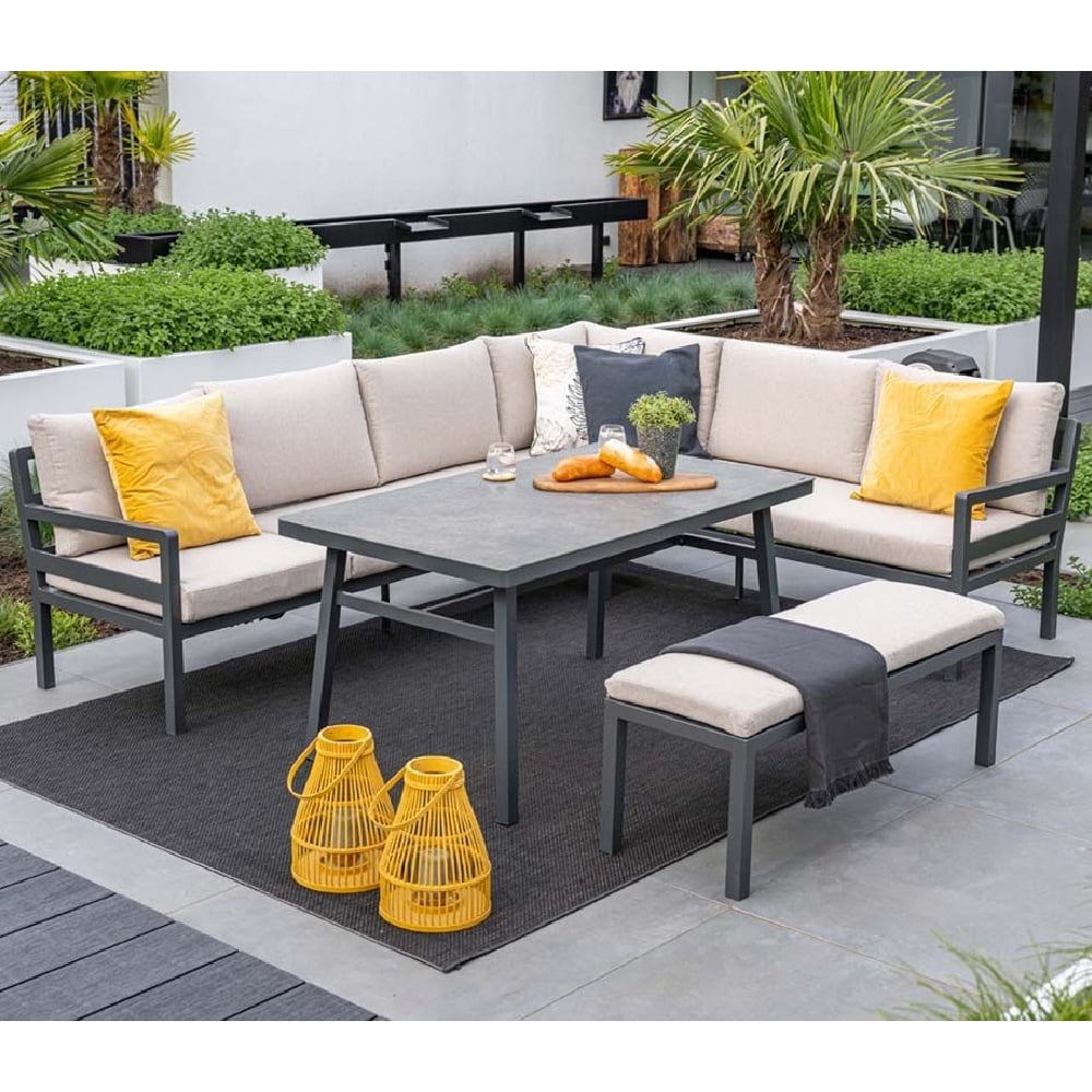 Clayton Aluminium Garden Corner Lounge Dining Set In Sand | Bed Sava