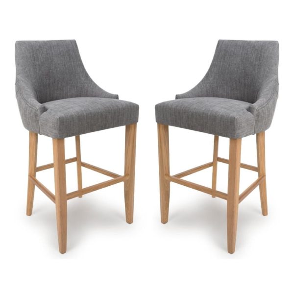 Clifton Grey Fabric Bar Chairs With Oak Legs In Pair | Bed Sava