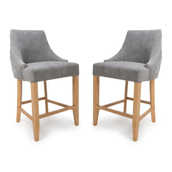 Clifton Grey Fabric Counter Bar Chairs With Oak Legs In Pair | Bed Sava