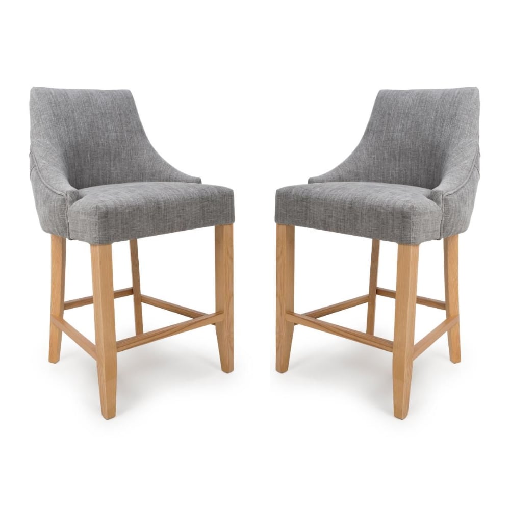 Clifton Grey Fabric Counter Bar Chairs With Oak Legs In Pair