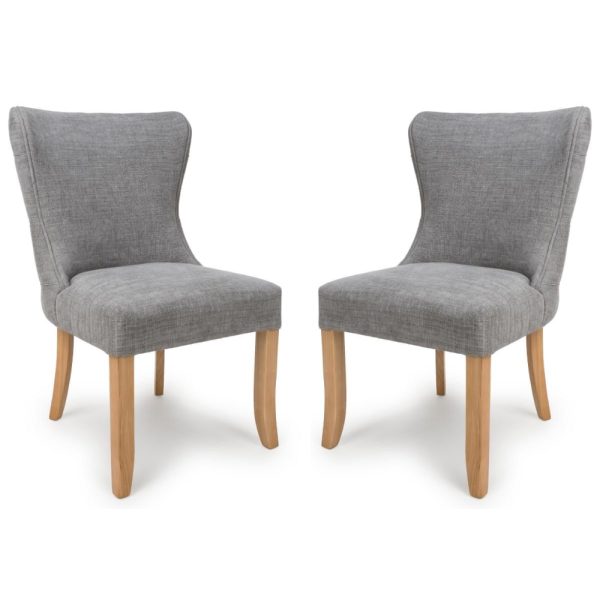 Clifton Grey Fabric Dining Chairs With Oak Legs In Pair | Bed Sava