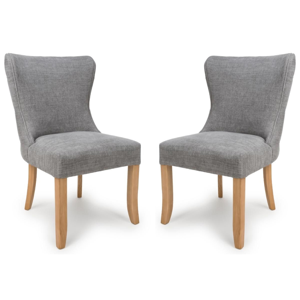 Clifton Grey Fabric Dining Chairs With Oak Legs In Pair
