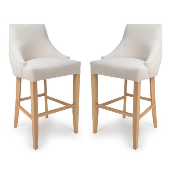 Clifton Linen Fabric Bar Chairs With Oak Legs In Pair | Bed Sava