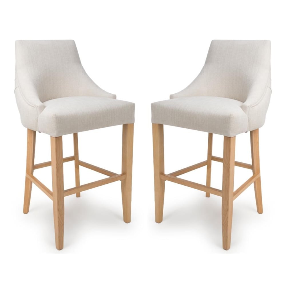 Clifton Linen Fabric Bar Chairs With Oak Legs In Pair