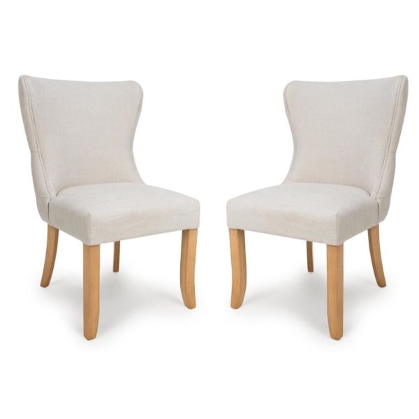 Clifton Linen Fabric Dining Chairs With Oak Legs In Pair | Bed Sava