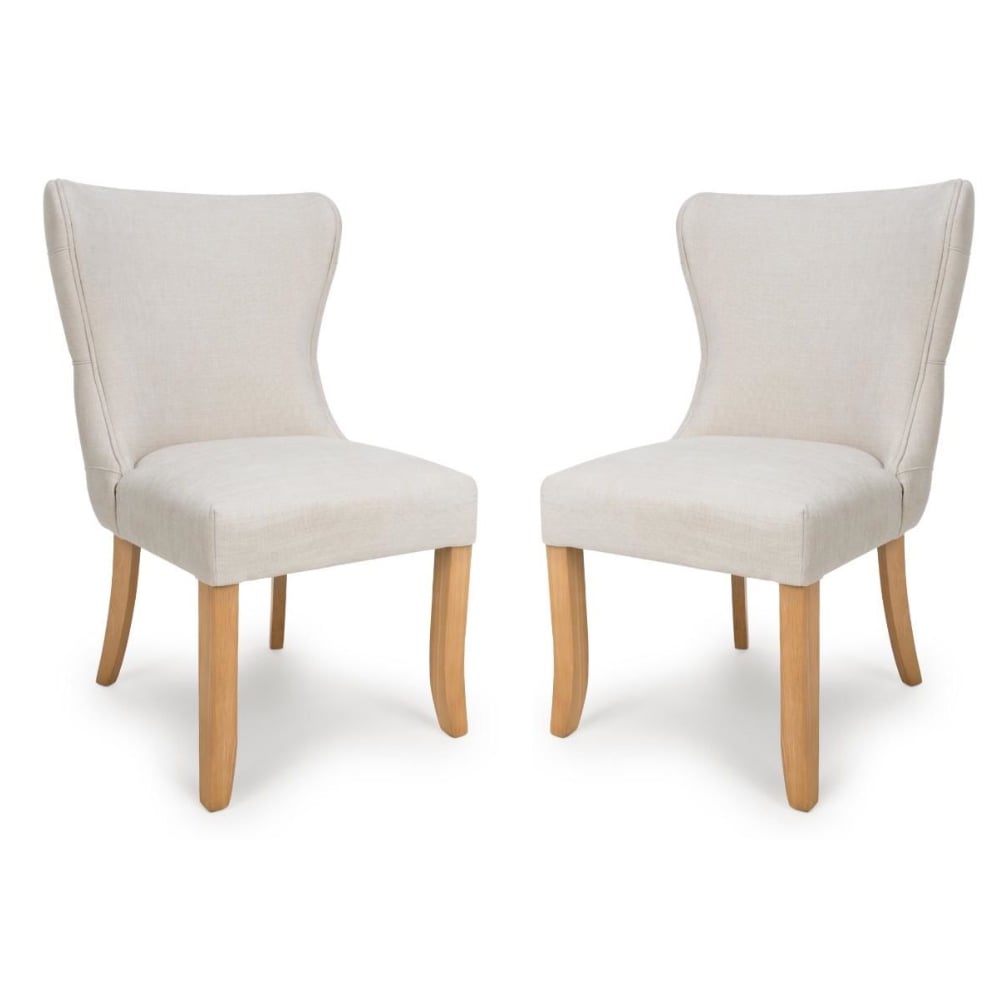 Clifton Linen Fabric Dining Chairs With Oak Legs In Pair