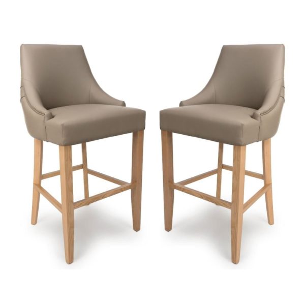 Clifton Taupe Faux Leather Bar Chairs With Oak Legs In Pair | Bed Sava