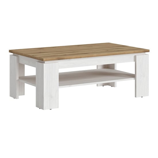 Clinton Wooden Coffee Table In White And Oak | Bed Sava