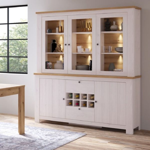 Clinton Wooden Display Cabinet With 5 Doors In White And Oak | Bed Sava