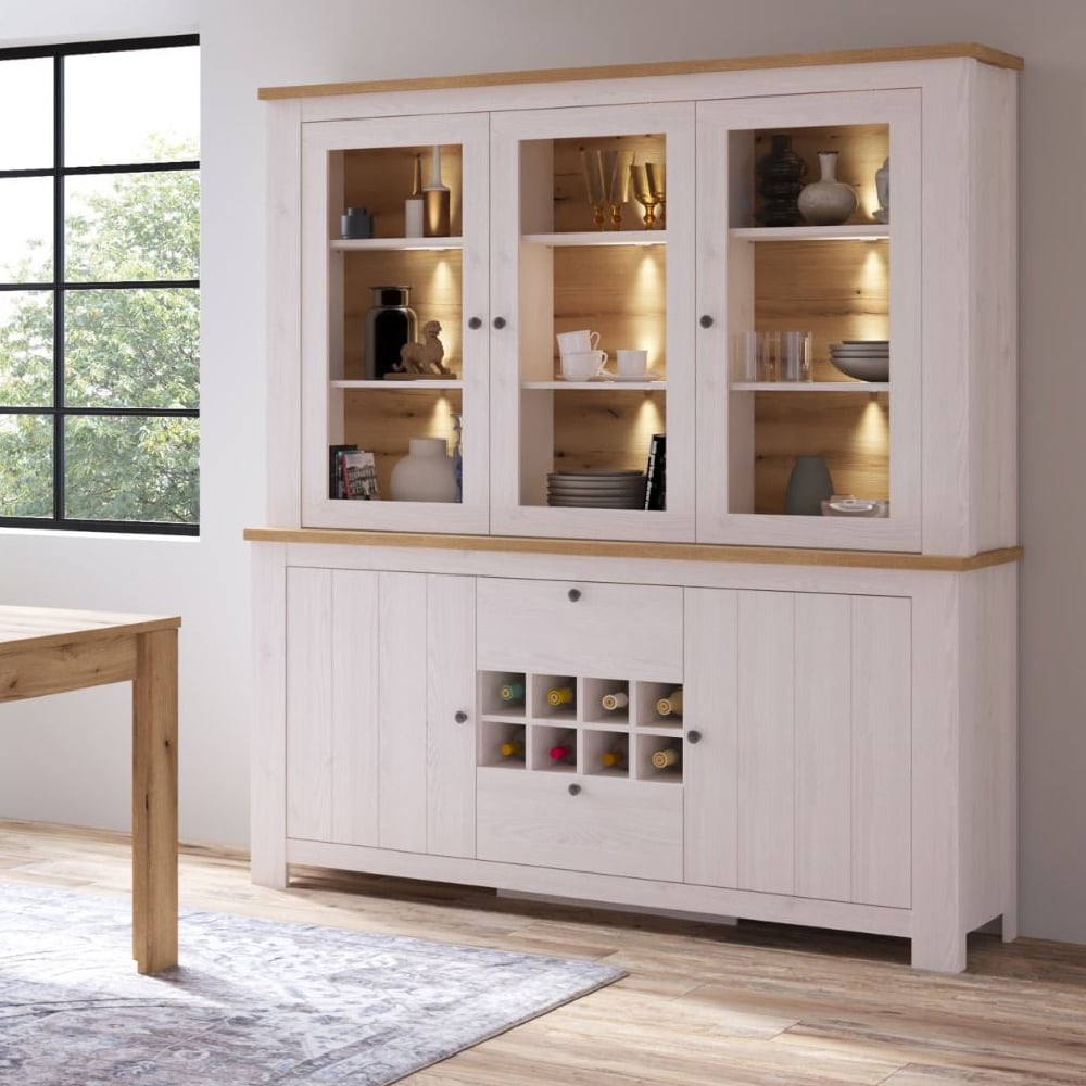 Clinton Wooden Display Cabinet With 5 Doors In White And Oak