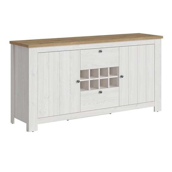 Clinton Wooden Sideboard With Wine Rack In White And Oak | Bed Sava