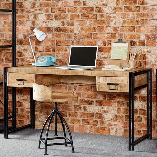 Clio Wooden Computer Desk In Reclaimed Wood And Metal Frame | Bed Sava