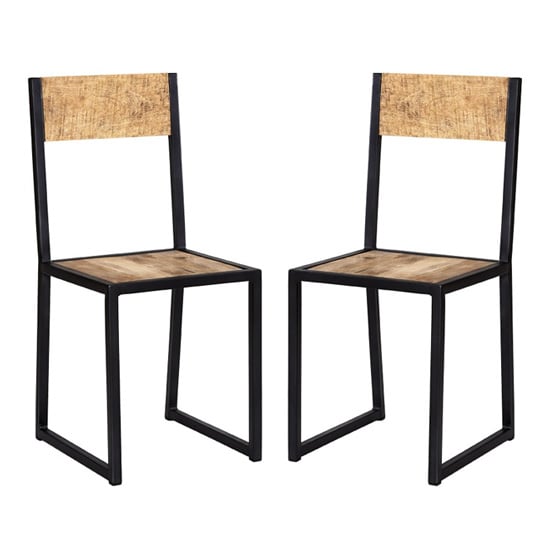 Clio Industrial Oak Wooden Dining Chairs In Pair | Bed Sava