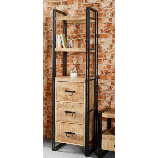 Clio Industrial Slim Bookcase In Oak With 3 Drawers 1 Shelf | Bed Sava