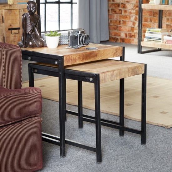 Clio Industrial Wooden Nest Of 2 Tables In Oak | Bed Sava