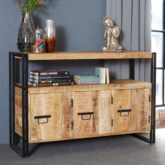 Clio Industrial Wooden Sideboard In Oak With 3 Drawers 1 Shelf | Bed Sava