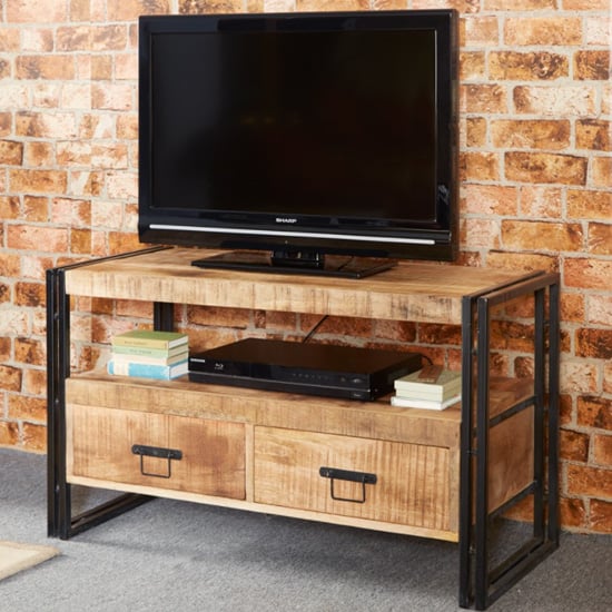 Clio Industrial Wooden TV Stand In Oak With 2 Drawers | Bed Sava