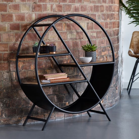 Clio Round Open Metal Bookcase In Black | Bed Sava