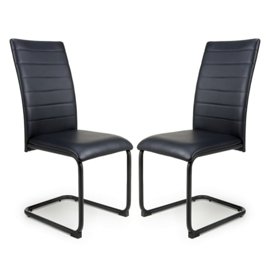 Clisson Black Leather Dining Chairs With Metal Legs In Pair