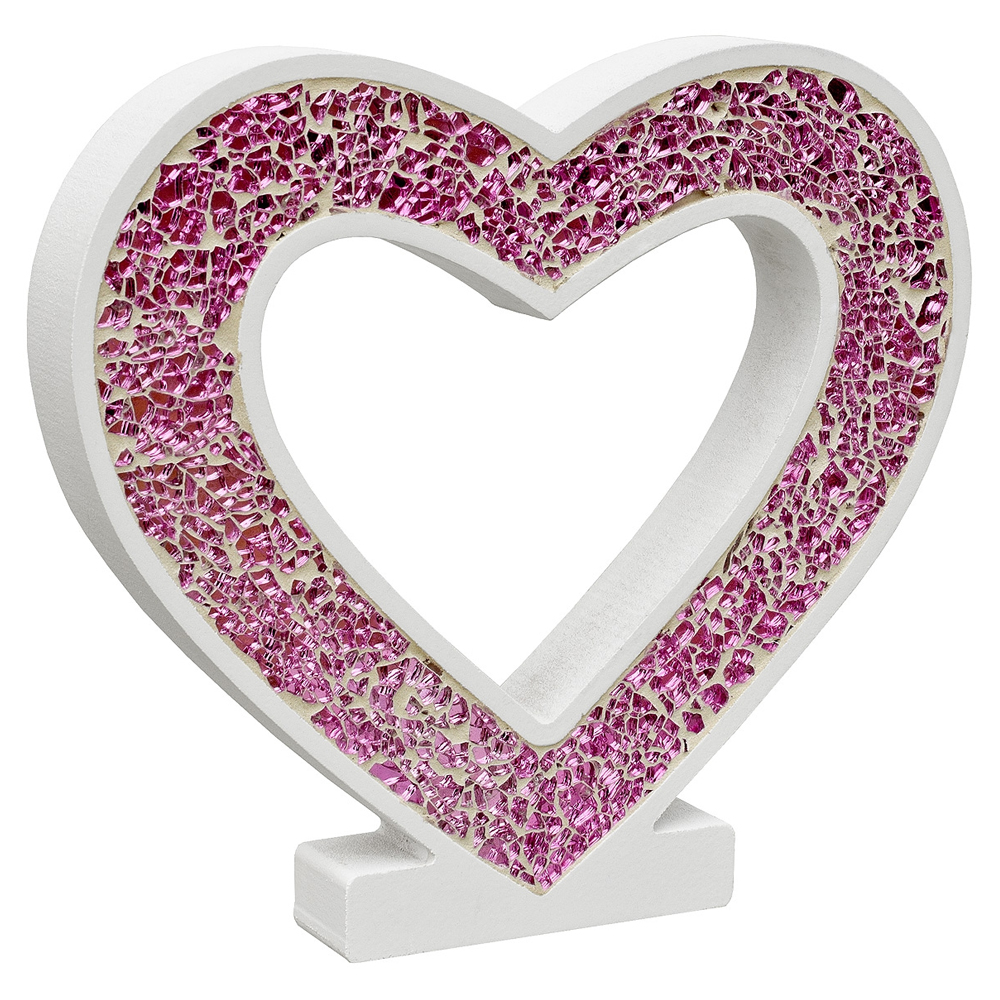 Clisson Mosaic Glass Standing Heart Decoration In Pink | Bed Sava