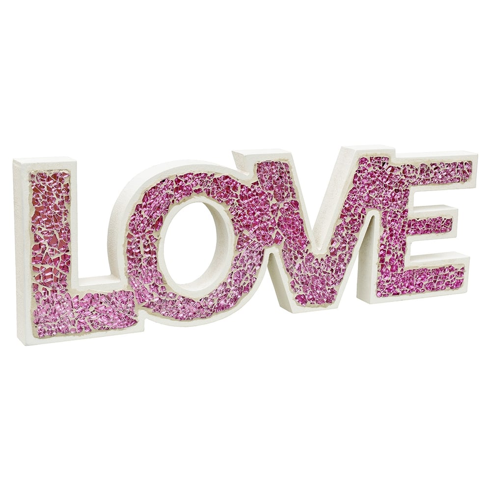 Clisson Mosaic Glass Standing Love Letters Decoration In Pink | Bed Sava