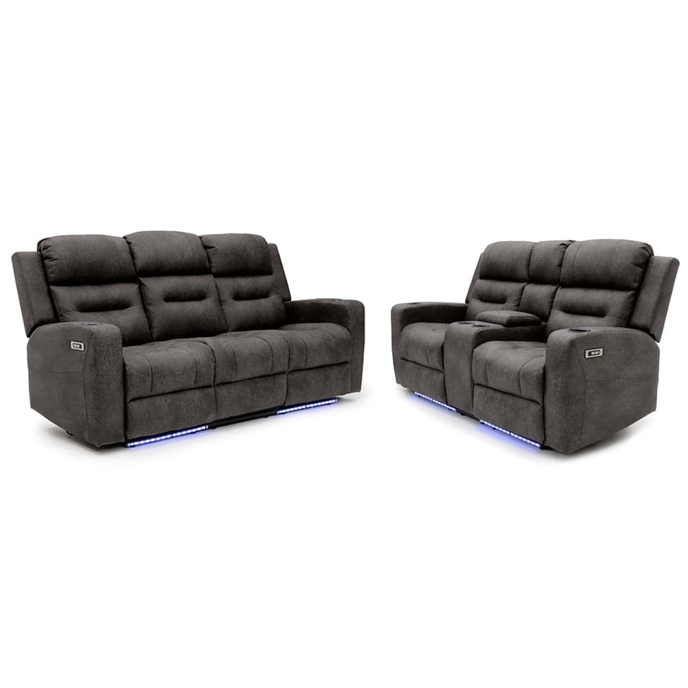 Clive Fabric Electric Recliner 3+2 Seater Sofa Set In Brown | Bed Sava
