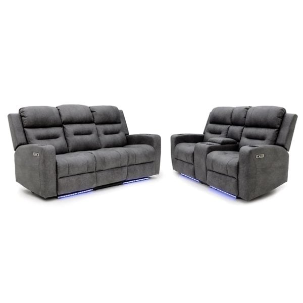 Clive Fabric Electric Recliner 3+2 Seater Sofa Set In Grey | Bed Sava