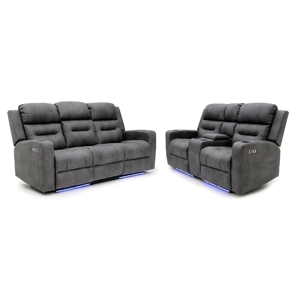 Clive Fabric Electric Recliner 3+2 Seater Sofa Set In Grey | Bed Sava